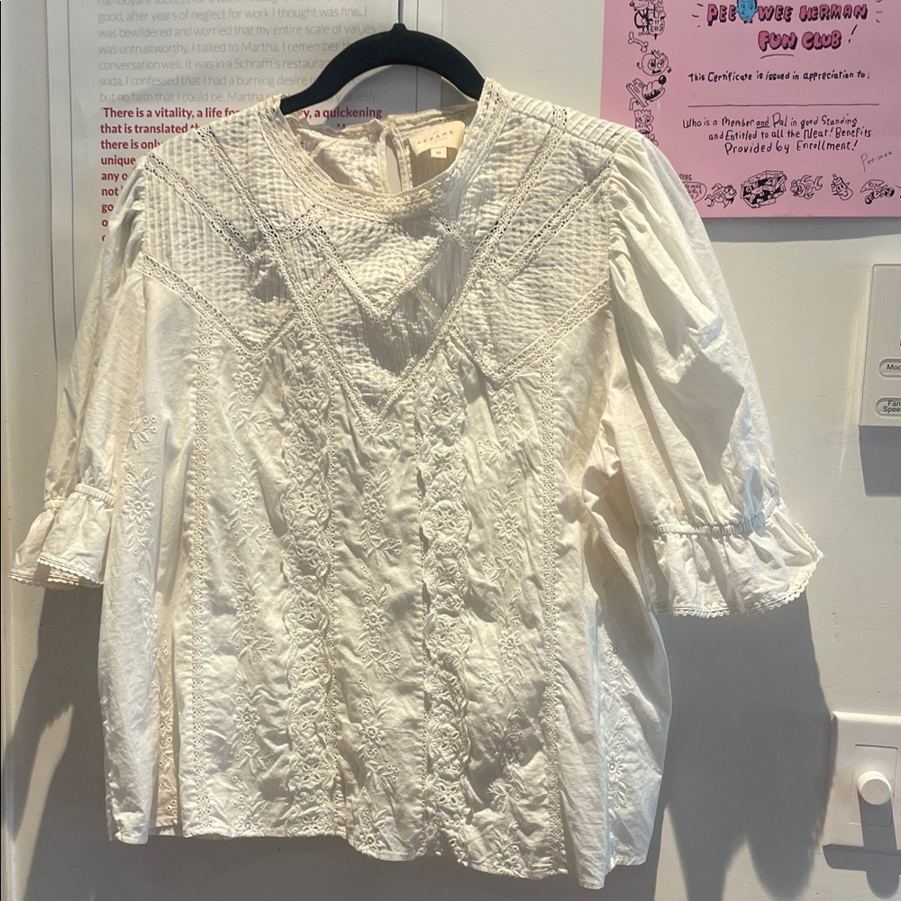 Sezane Cream Embroidered Cotton Blouse